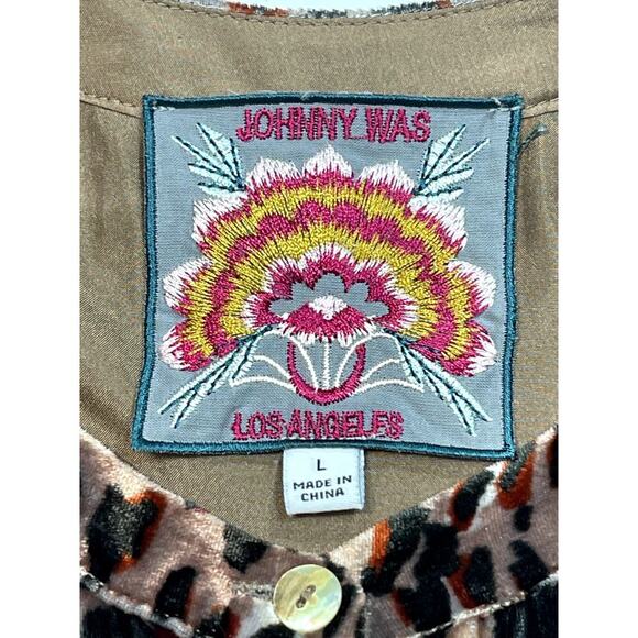 Johnny Was Sz L Animal Print Button Up A-Line Tunic Cardigan Velvet Lagenlook - Picture 10 of 11